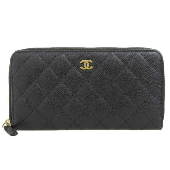 CHANEL Handbags - CHANEL Authentic Black Caviar Leather Logo Wallet